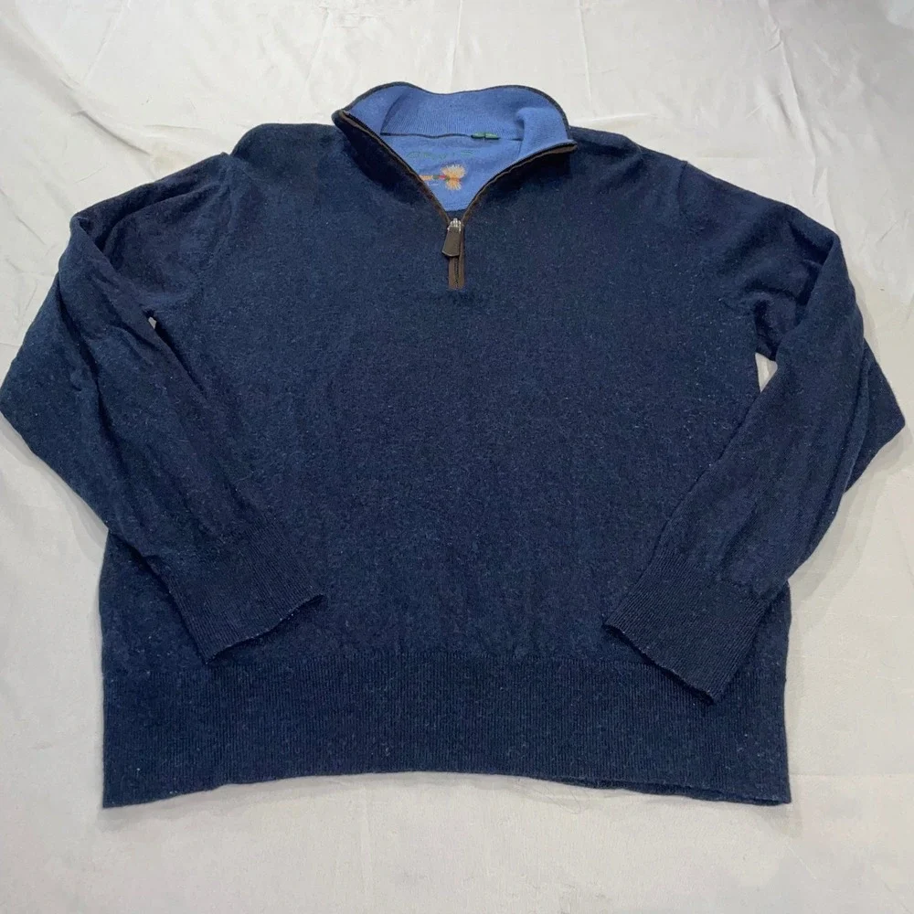 Orvis‎ Mens Quarter Zip Sweater Navy Blue Fly Fishing Lure Mock Neck 28RZ L